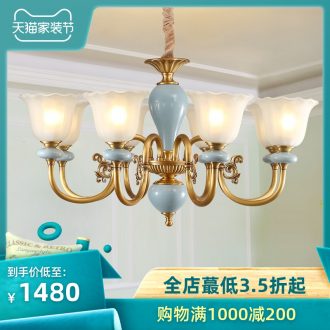 Any lift european-style full copper chandelier lamps and lanterns of the sitting room is contracted American bedroom creative personality ceramic lamp hall restaurant