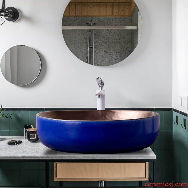 Outside blue gold within European stage basin elliptical Nordic household contracted wind ceramic lavabo art creative lavatory