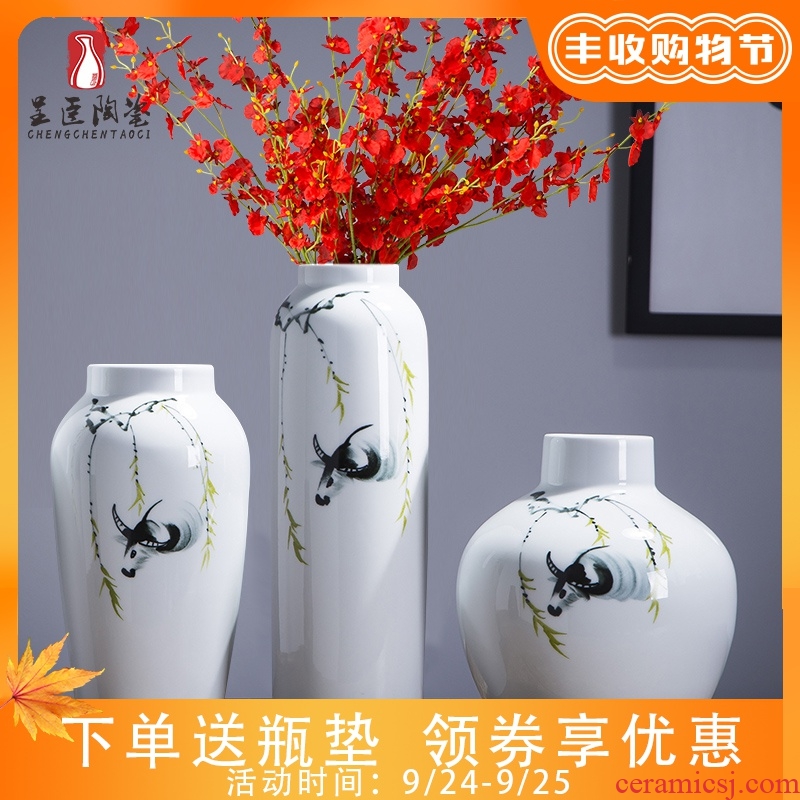 Jingdezhen ceramic vases, contemporary and contracted white tea table table place adornment flower arranging wide mouth porcelain vase