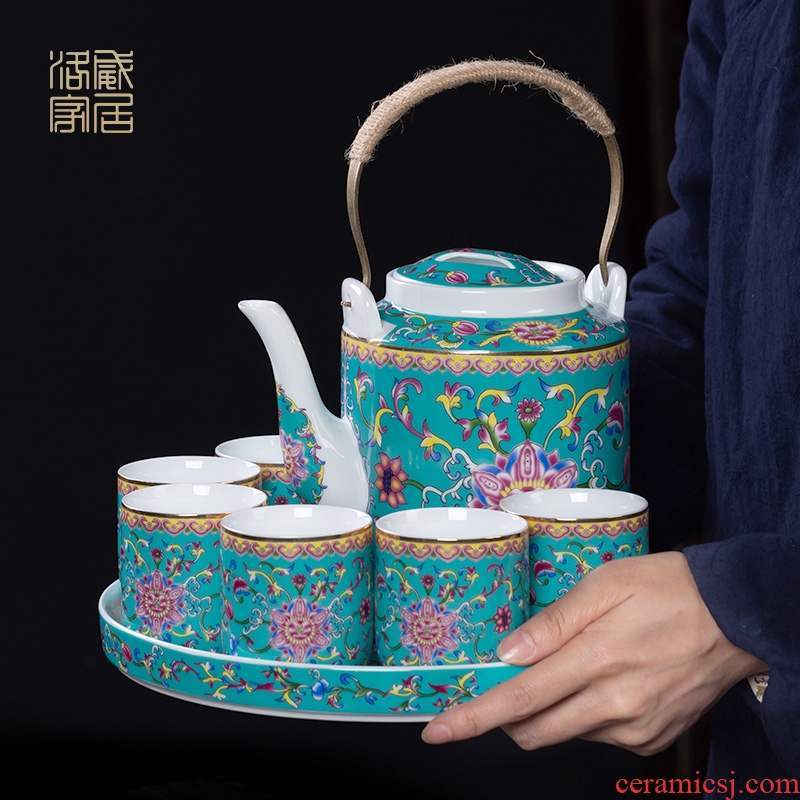 Cool colored enamel kettle sets jingdezhen ceramic household of Chinese style old archaize large-capacity cold pot teapot