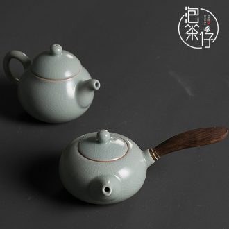 Tea seed your kiln little teapot single pot of dehua porcelain household side put the pot of kung fu tea set filter azure ice crack glaze