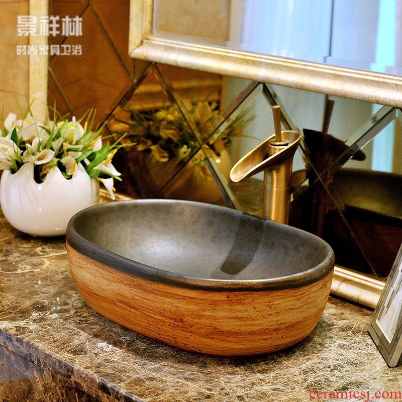 Package mail european-style rectangle jingdezhen art basin lavatory sink & ndash; Vintage wood grain