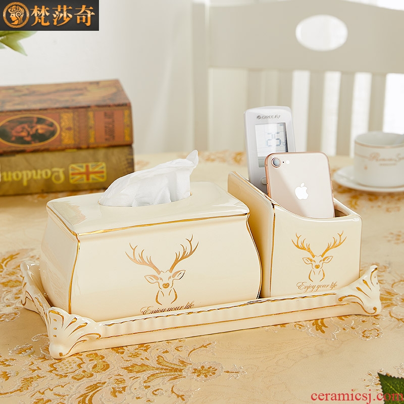 European household multifunctional sitting room adornment tissue box receive a case creative pick a ceramic paper carton box remote control