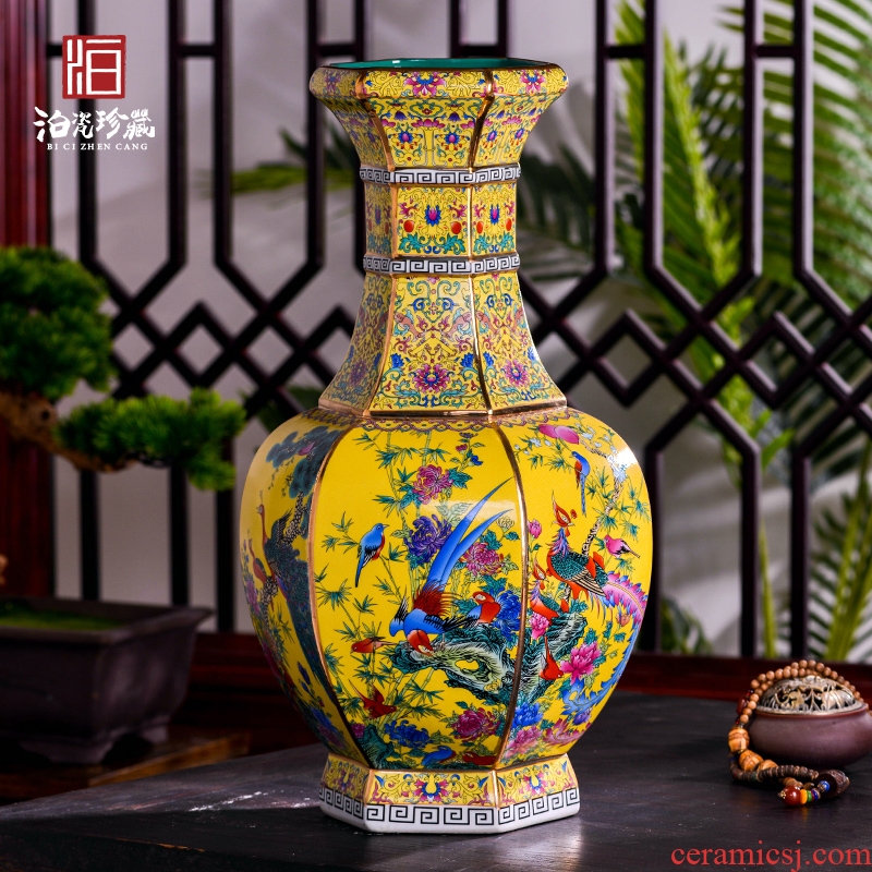 Jingdezhen ceramics new Chinese style household handicrafts imitation qing qianlong sitting room dry flower decoration vase furnishing articles