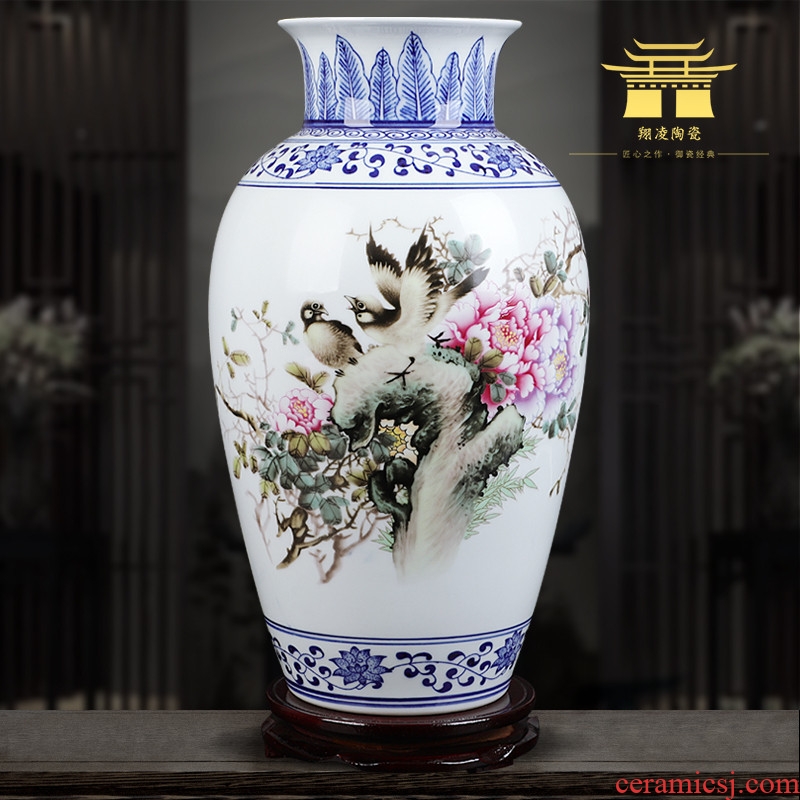 Insert blue enamel vase blooming flowers famous jingdezhen ceramics hand-painted home sitting room adornment is placed