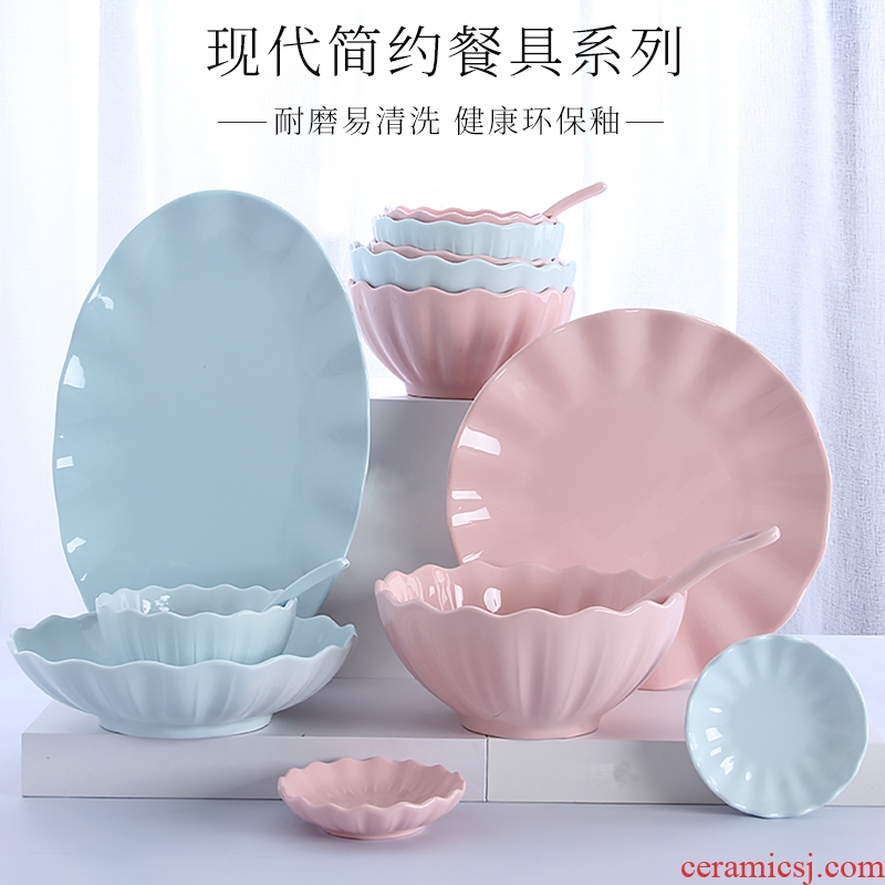 Home to eat bread and butter plate combination of jingdezhen ceramic large 0 Japanese creative contracted the noodles soup bowl dishes