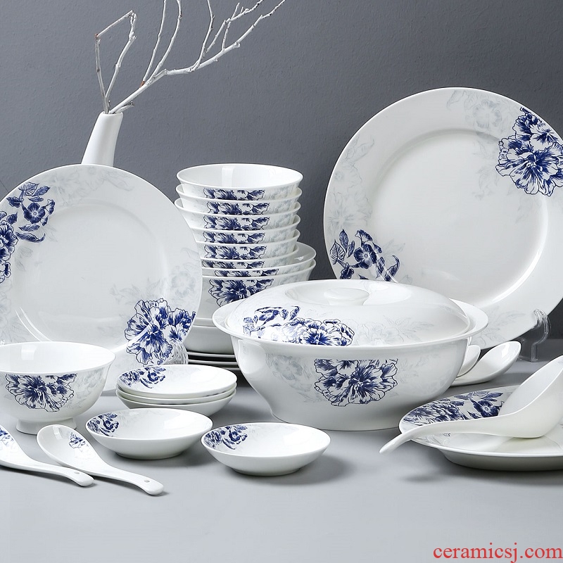 Inky blue and white porcelain tableware suit Chinese dishes combination of jingdezhen ceramic dishes suit, jade 3.0