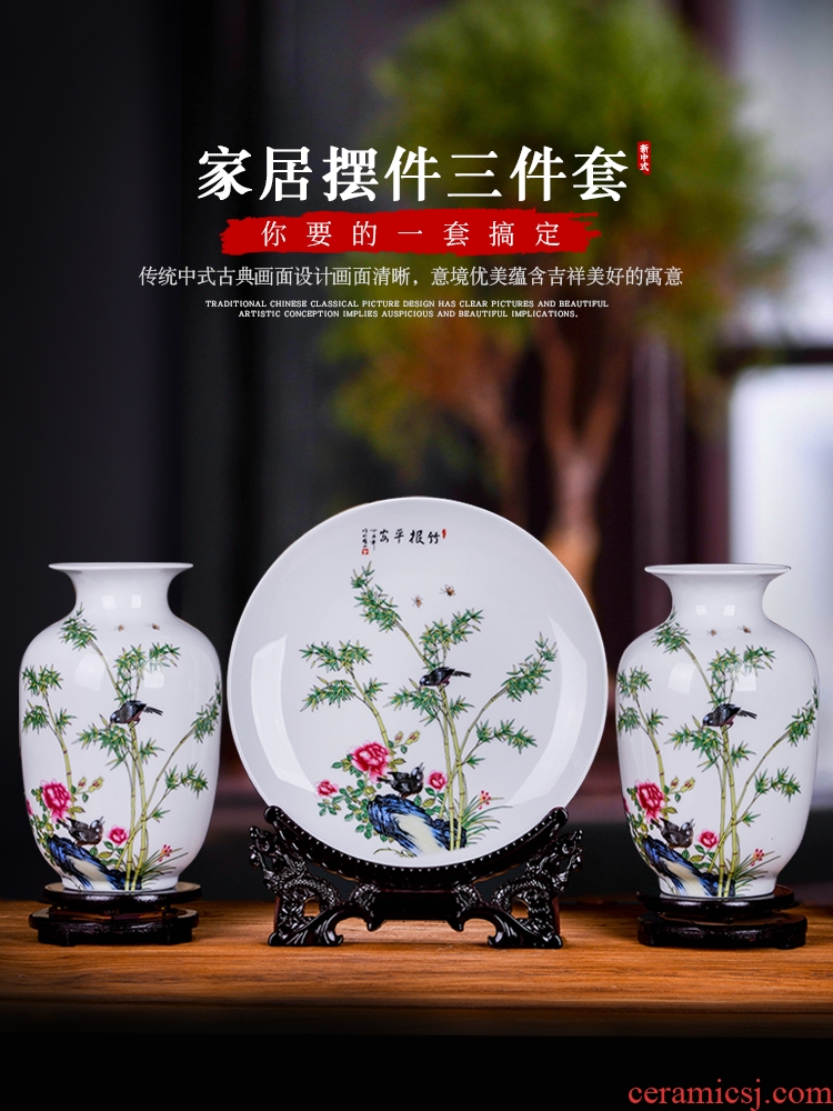 Jingdezhen ceramics modern three-piece floret bottle of Chinese style household TV ark decoration crafts are arranging flowers