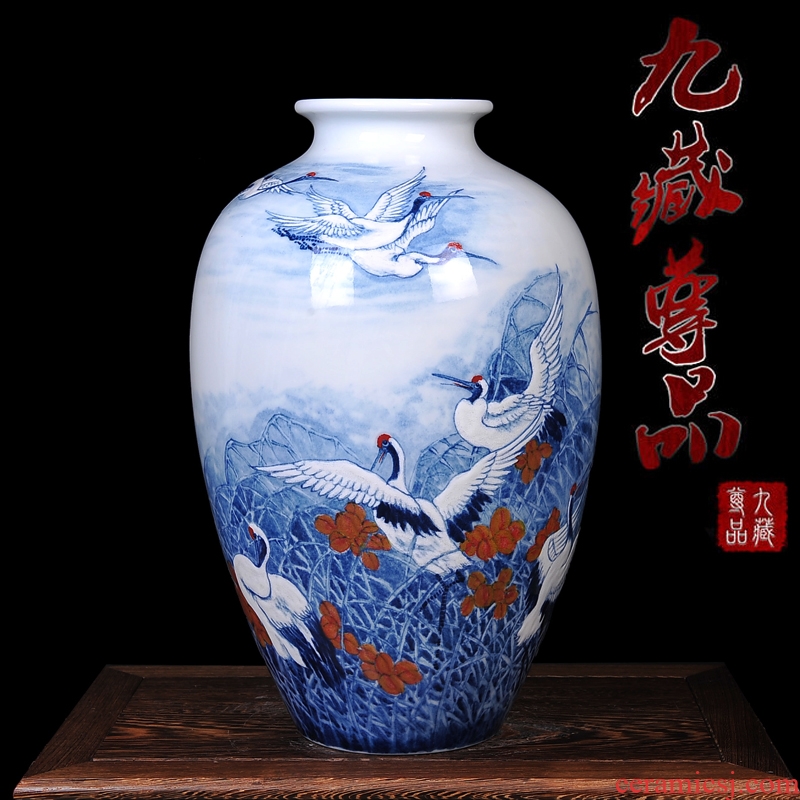 Jingdezhen ceramics master hand painted blue and white porcelain vase household adornment handicraft furnishing articles of contemporary sitting room decoration