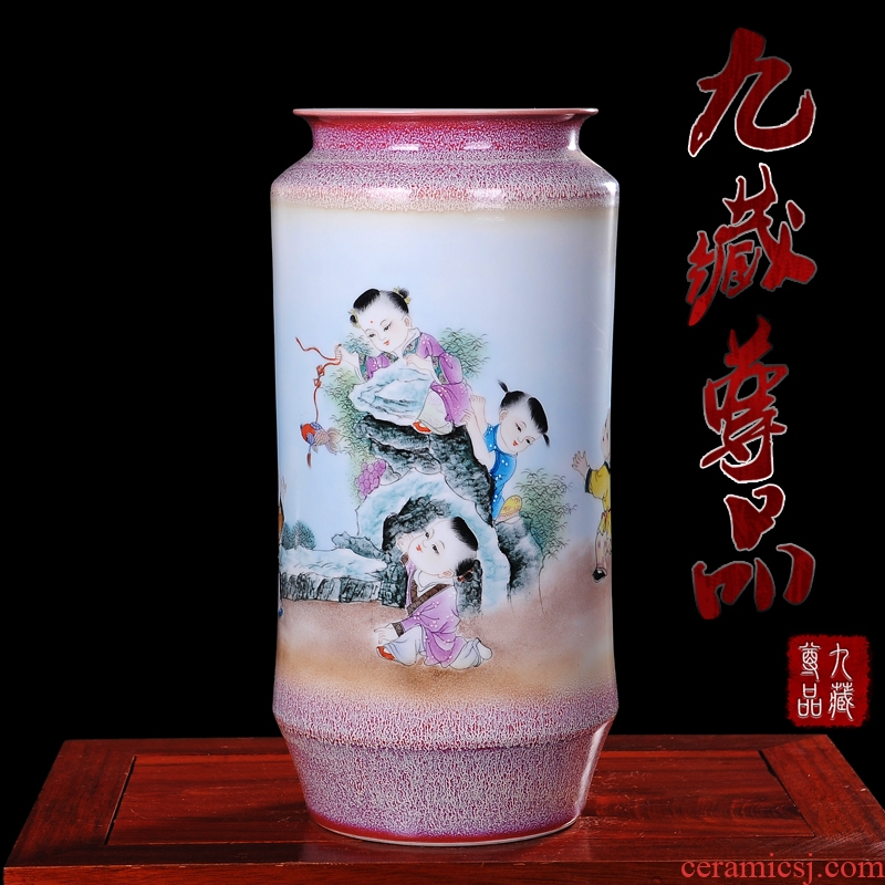 Jingdezhen ceramics Chen Haoyong hand-painted pastel tong qu vases, modern home sitting room handicraft furnishing articles