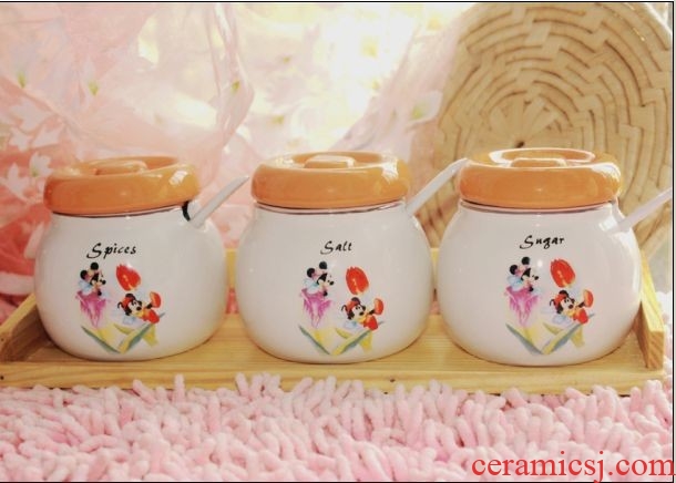 JingYuXuan Disney mickey's kitchen ceramic flavor pot three-piece courtship
