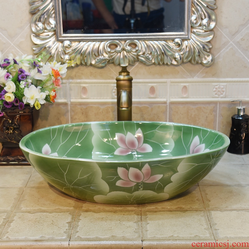 JingYuXuan jingdezhen ceramic art basin stage basin sinks the sink basin basin elliptic complete green