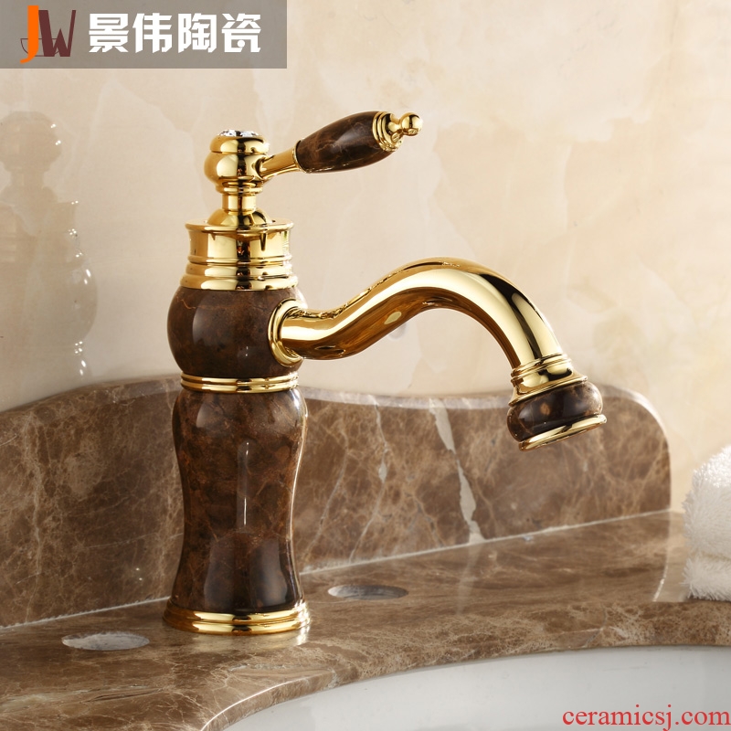 Jingdezhen European faucet rose gold basin all hot and cold green jade basin faucet lavatory faucet brass