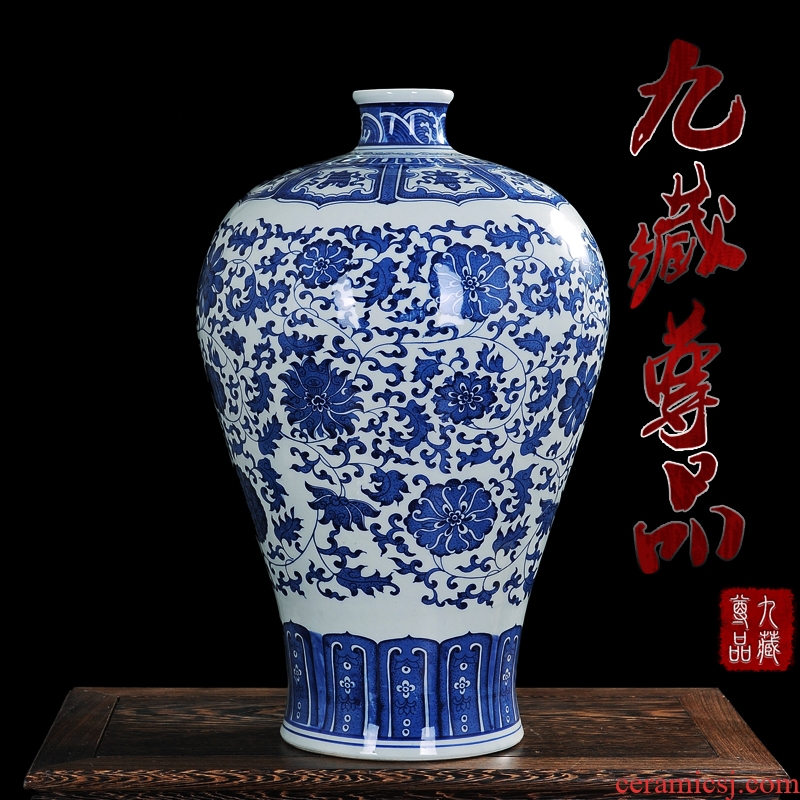 Antique vase of blue and white porcelain of jingdezhen ceramics crafts are put lotus flower bottle plum home sitting room be born