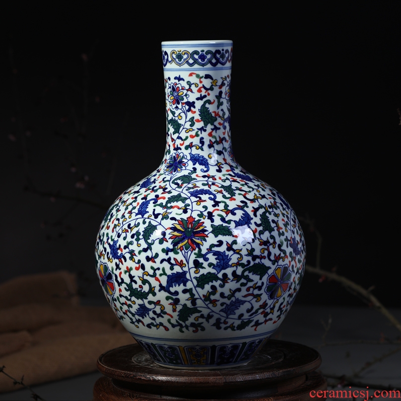 Jingdezhen ceramic flower vases, antique blue and white porcelain lotus flower tree household handicraft furnishing articles