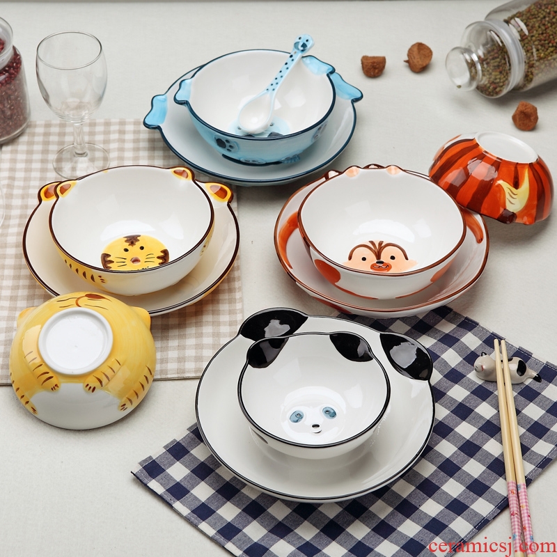 Jingdezhen dishes suit Korean creative contracted hand-painted tableware children lovely home 4 only eat rice bowls