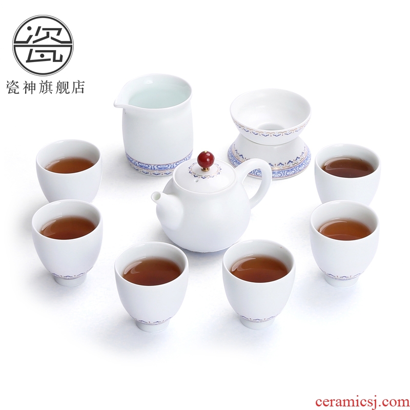 Porcelain god gift boxes of a complete set of matte ethnic wind household ceramics kung fu tea set suit white porcelain teapot teacup contracted