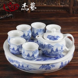 Jingdezhen blue and white porcelain tea set on sale of a complete set of tea sets double ceramic kung fu tea tray cups large teapot