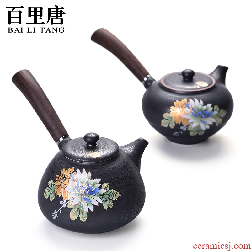 In tang dynasty kiln stereo on flower tea Japanese ceramic teapot kung fu tea set side put the pot of tea to single pot