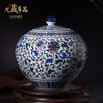 Furnishing articles jingdezhen blue and white porcelain ceramic vase hand-painted color cover pot sitting room adornment storage tank household decoration