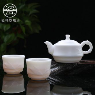 Suet white marble white porcelain porcelain god a kung fu tea set unglazed pot two dehua ceramic teapot teacup