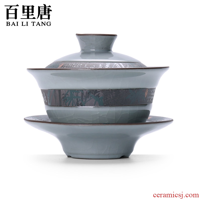 Thyme tang three Japanese open piece of elder brother kiln tureen worship only tea cups of ice to crack glaze kung fu tea set