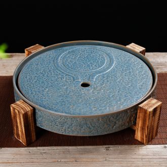 Bin DE stone mill ceramic round antique solid wood tea tray, dry tea set a large pot of 12 water drainage water