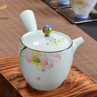 Celadon hand-painted kung fu tea set jingdezhen exotic side pot of agate ceramic teapot colorful hand-drawn single pot of the teapot