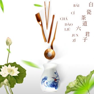 Melts if six gentleman's suit kung fu tea tea accessories blue and white porcelain white porcelain combination moso bamboo tea art furnishing articles