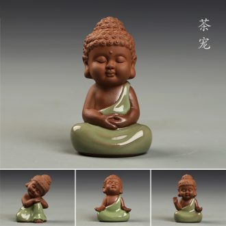 Gorgeous young ceramic tea pet furnishing articles travel.like small creative meat platter lovely small Q version of the tathagata Buddha decorations