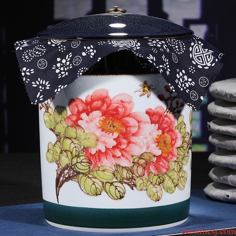 Jingdezhen ceramic hand-painted POTS puer tea cake caddy jar airtight receives domestic large tea tea cake