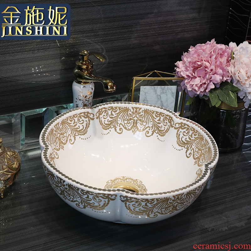 Gold cellnique stage basin circular jingdezhen ceramic lavatory toilet lavabo modern European hermes