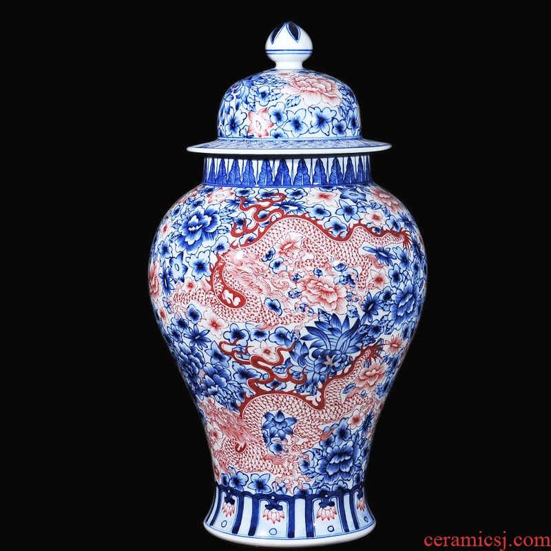 Antique hand-painted porcelain of jingdezhen ceramics youligong red dragon wear purple flower general tank household decoration decoration