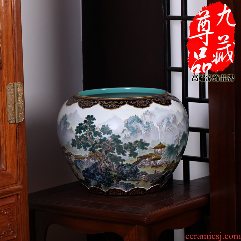 Jingdezhen ceramics imitation qing qianlong pastel heavy industry landscape pattern pot vase household adornment handicraft furnishing articles