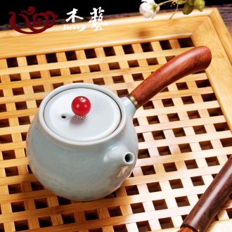 Jade art your kiln side blue ceramic pot of single teapot day kung fu tea set side pot of Japanese wood handle agate POTS