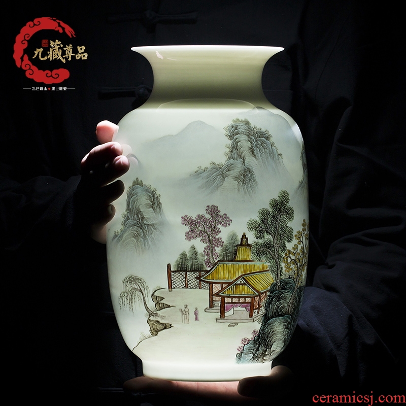 Master of jingdezhen ceramics hand-painted vases, study of new Chinese style household living room decoration decoration handicraft furnishing articles