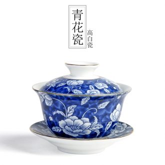 High blue and white porcelain tureen dehua white porcelain and ceramic cups kung fu tea sets tea medium cup three of the bowl bowl