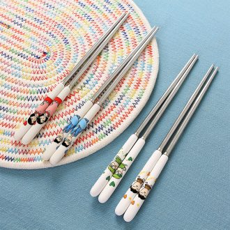 Household ceramic handle parent-child creative family no cute suit portable stainless steel chopsticks tableware