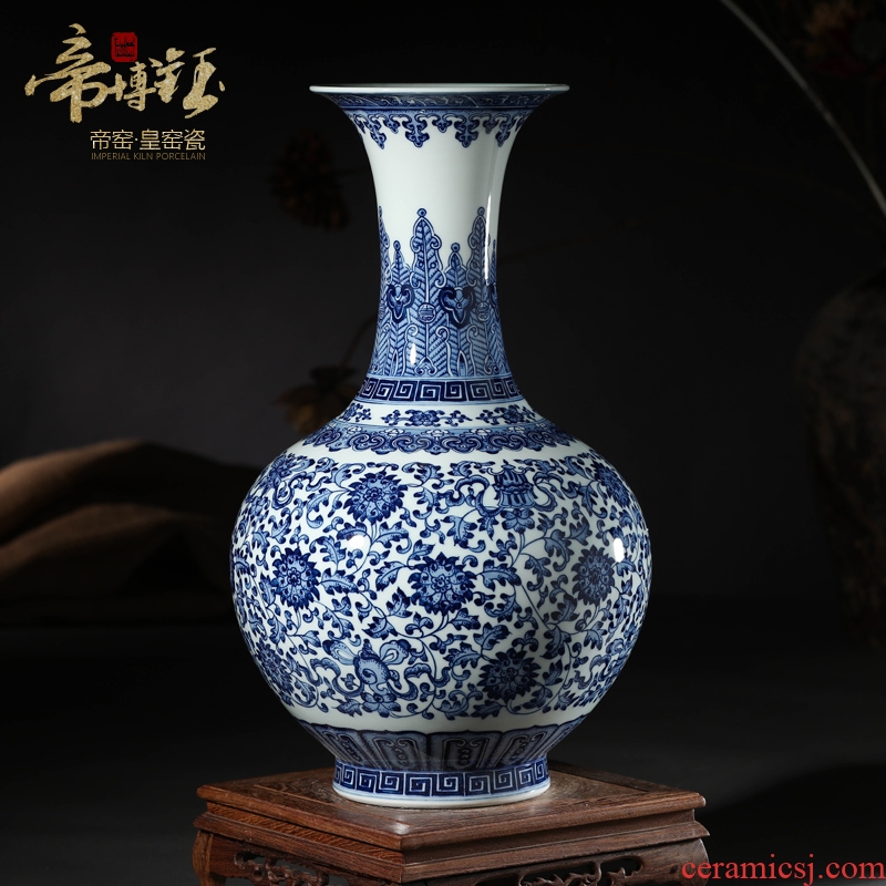 Jingdezhen ceramics vase furnishing articles antique hand-painted blue and white porcelain bottle of blue flower arrangement sitting room adornment gift porcelain