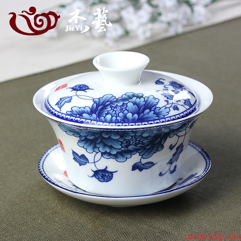 Tureen tea bowl large tea sets jingdezhen blue and white porcelain ceramic white porcelain tea bowl three bowl hand grasp pot