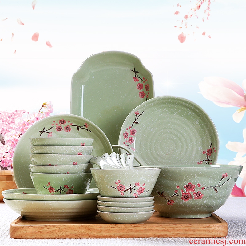 4 dishes suit household 6 people eat dish bowl mix Japanese rainbow noodle bowl bone porcelain of jingdezhen ceramics tableware