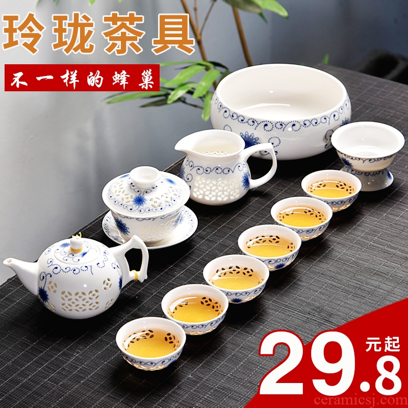 Gorgeous young creative household and exquisite ceramic kung fu tea set tea tray tureen teapot tea cup contracted with tea