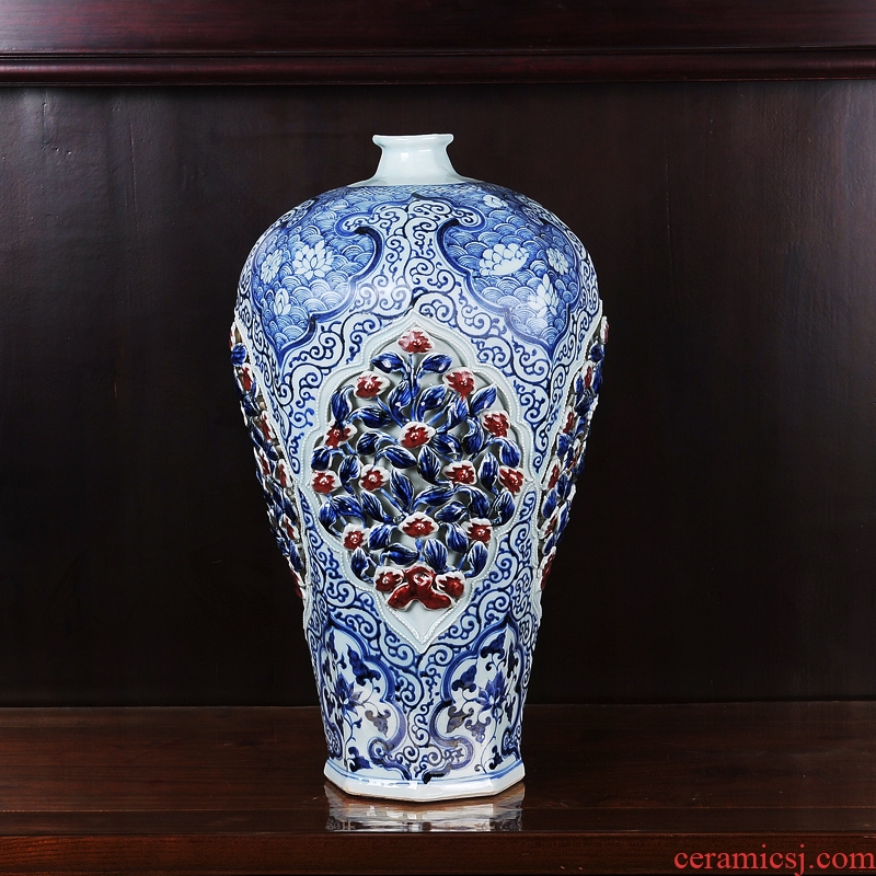 Jingdezhen ceramics antique blue-and-white youligong pinch flower plum bottle vase household craft sitting room adornment furnishing articles