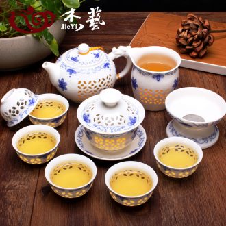 Jay arts kung fu tea set honeycomb hollow out of a complete set of blue and white porcelain tea set exquisite ceramics teapot teacup tureen