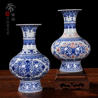 Jingdezhen ceramics vase antique blue-and-white bound lotus live a flat belly bottle decoration of the sitting room is placed