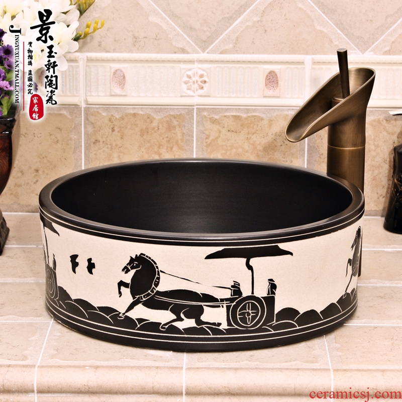 JingYuXuan jingdezhen ceramic art basin stage basin sinks the sink basin straight black and white carriage