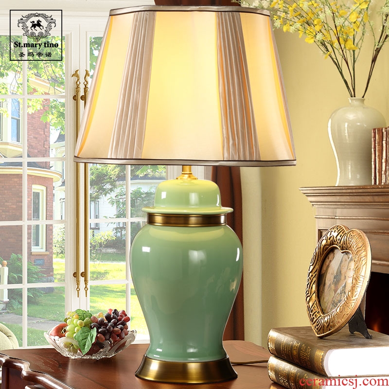 Southeast Asia all jade green copper ceramic new Chinese style table lamp of bedroom the head of a bed teahouse study new classical Chinese storm lantern