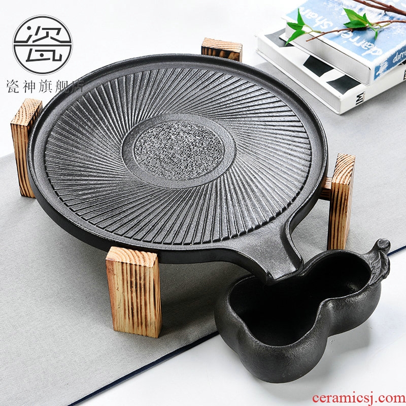 Porcelain god contracted Japanese tea ceremony household utensils suit real wood double stone mill ceramic cups tea tray tea tea