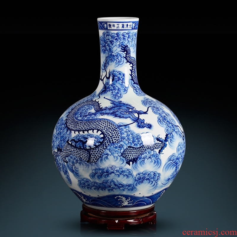 Archaize yongzheng hand-painted yunlong celestial sphere of blue and white porcelain vase jingdezhen ceramic household sitting room adornment penjing collection