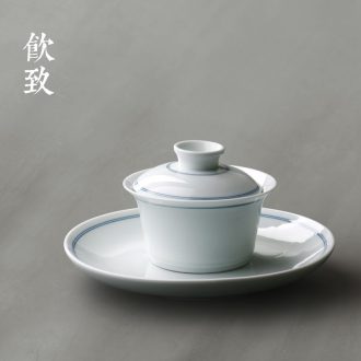 Drink to jingdezhen hand-painted flat-bottomed big tureen xuan grain dry foam cups ceramic tea bowl of tea set